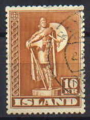 The Philadelphia statue of Þorfinnur Karlsefni on an Icelandic stamp